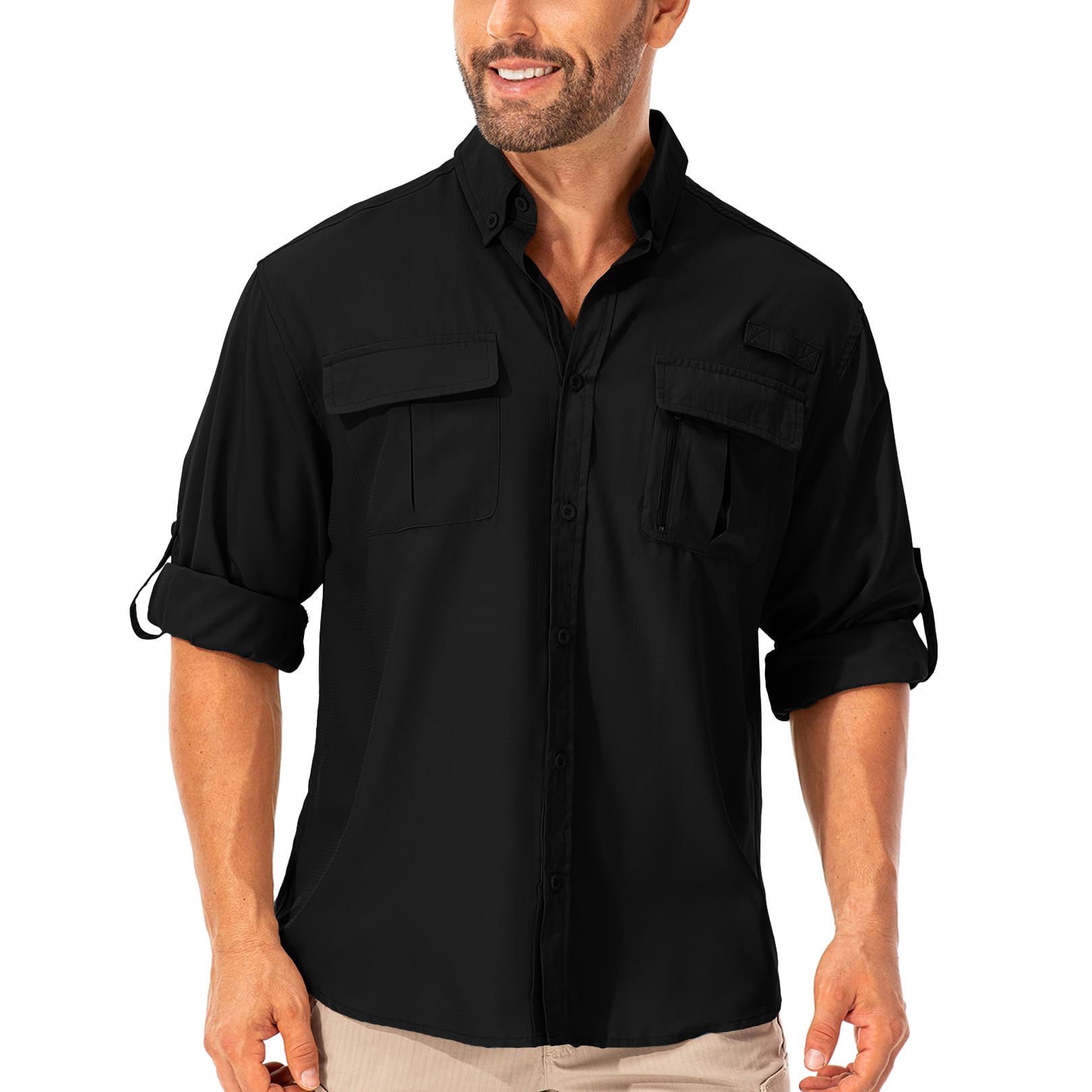 mosingle Camisa de senderismo de manga larga para hombre, protección solar UV, safari, pesca, al aire libre, camisa de secado rápido, ligera, para caminar y viajar