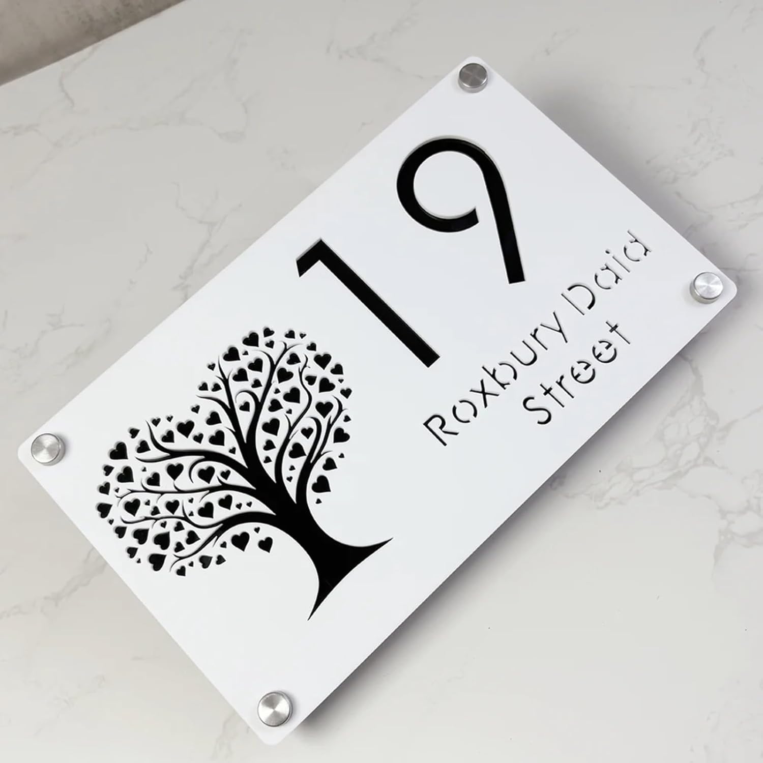 Personalized Custom Laser Cut Acrylic House Number Sign,Personalized Tree of Life House Number Sign, Address Plaque (White Black,40x25cm)