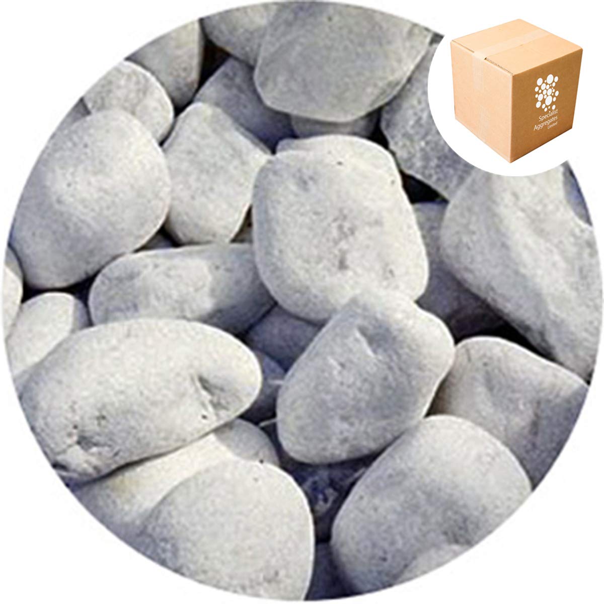 Specialist Aggregates ® - White Rounded Cobbles 40-75mm - 1.7kg | Premier Grade | Hand Selected | Fully Rounded | Decorative | Ponds | Features | Gabions | Pebble Painting