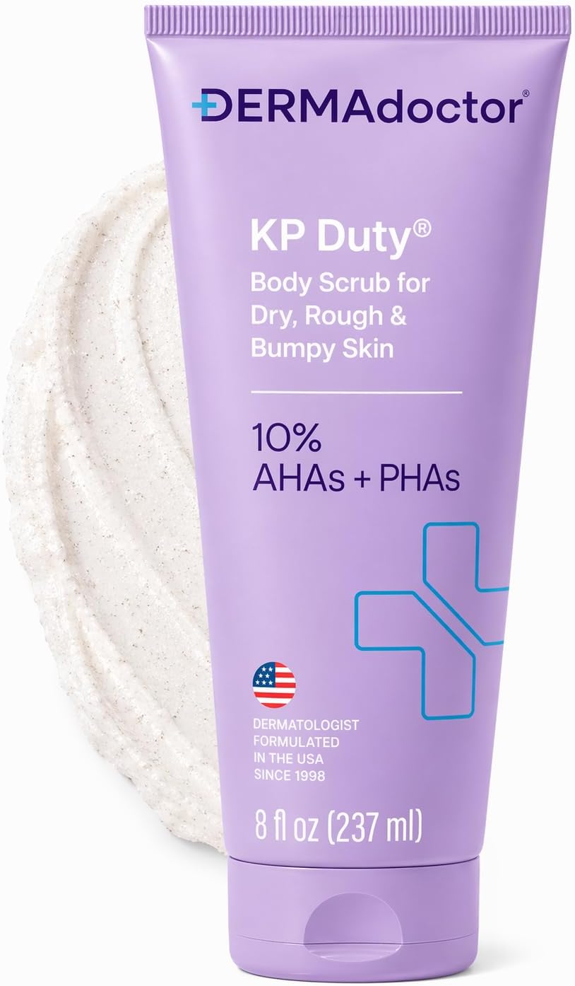DERMAdoctor KP Bump Eraser Body Scrub with 10% AHAs + PHAs for Keratosis Pilaris, Dry, Rough, and Bumpy Skin, Dermatologist Formulated Exfoliating Body Scrub with Glycolic and Lactic acids - 8 Fl oz