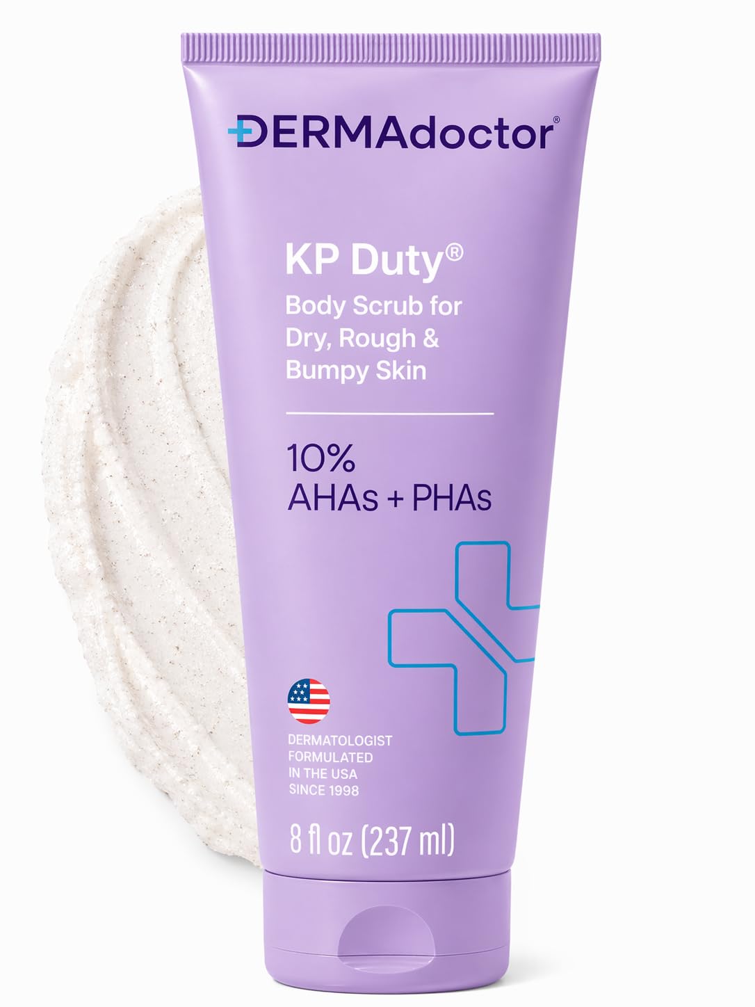 DERMAdoctor KP Bump Eraser Body Scrub with 10% AHAs + PHAs for Keratosis Pilaris, Dry, Rough, and Bumpy Skin, Dermatologist Formulated Exfoliating Body Scrub with Glycolic and Lactic acids - 8 Fl oz
