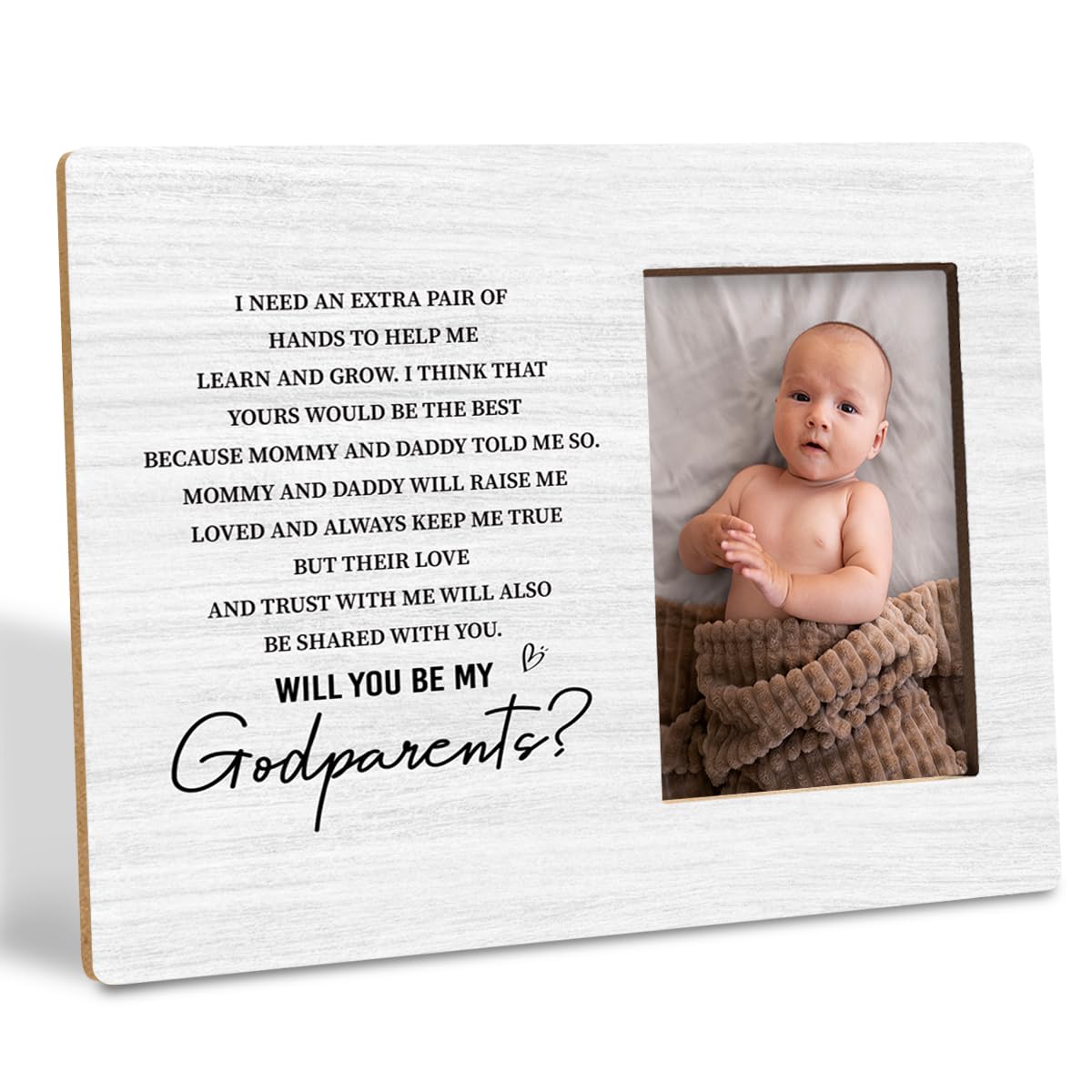 Godparents Proposal Gift, Picture Frame Gifts for New Godparents Announcement, Godparents to Be Gift, Will You Be My Godparents Wood Picture Frame for Tabletop Display, Holds 4x6 Inches Photo