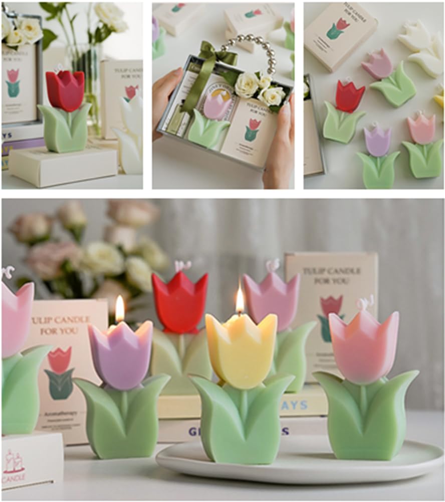 2 candele a forma di tulipano, candele estetiche decorative per la casa, candele profumate alla paraffina e soia, per la decorazione della casa, oggetti di scena fotografici, matrimoni, compleanni