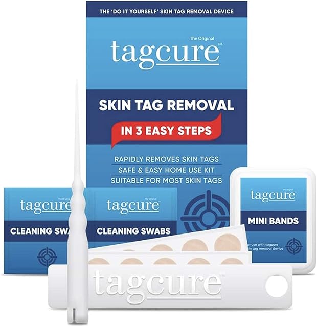 Tagcure Skin Tag Removal Kit For Easy Skin Tag Removal - Includes x10 Tag Bands x10 Cleaning Swabs & x10 Plasters To Cover Tag Area (Suitable for Skintags 0.5cm or Less)
