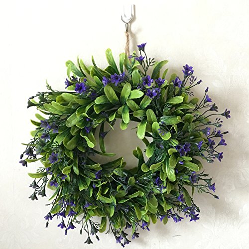 Zehui Lifelike Artificial Green Leaf Wreath Flowers Door Hanging Wall Window Decoration Wedding Party Christmas Decor No Powder E# Outer Diameter 30CM