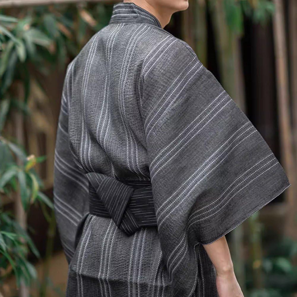 Japonés Tradicional Yukata Hombres Kimono Largo Yukata De Baño Suelta con Cinturón para Hogar Sauna Cosplay