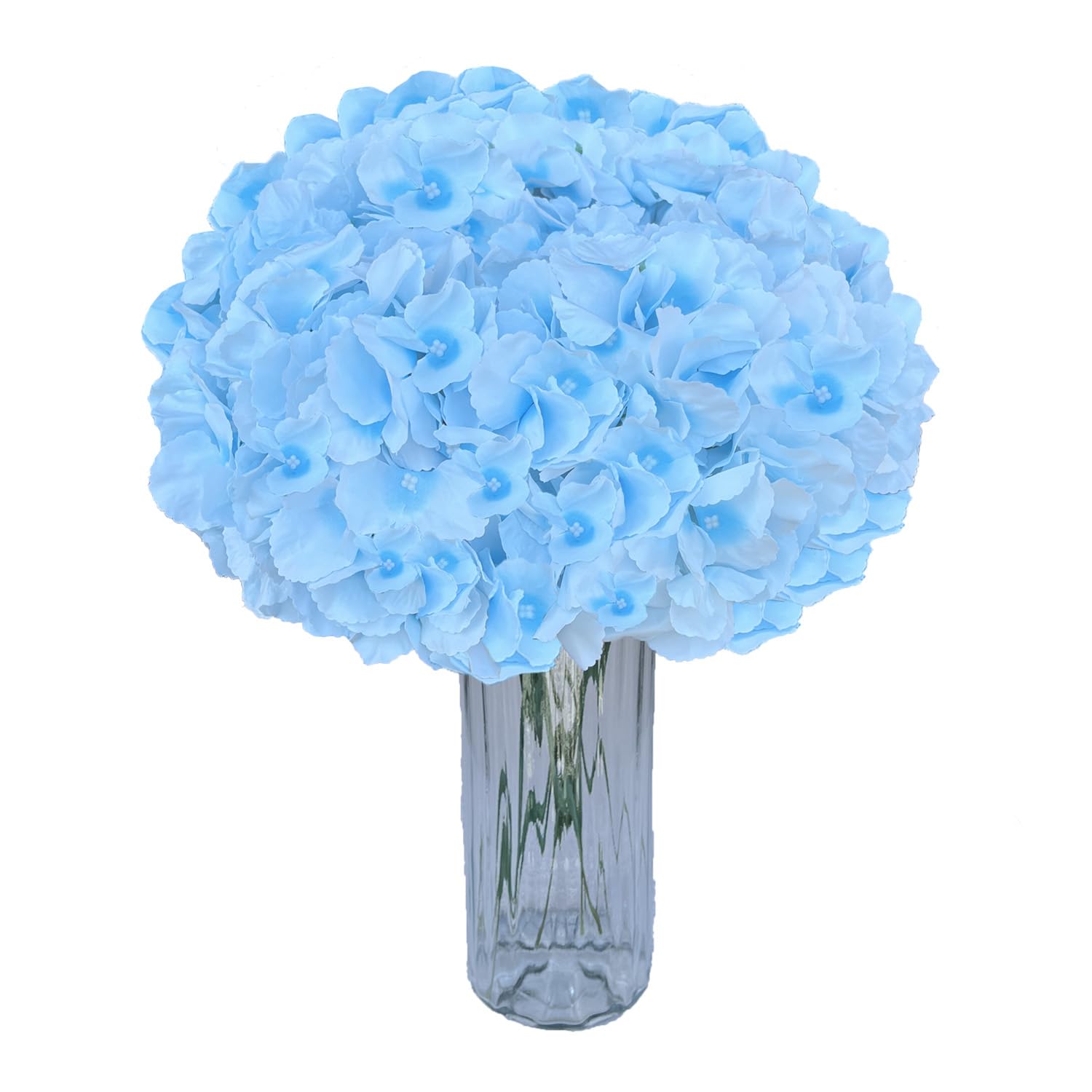 UoYeet 10-Pack Silk Hydrangea Artificial Flowers: Premium White Hydrangea Heads with Long Stems for Home Decor and DIY Projects, Blue