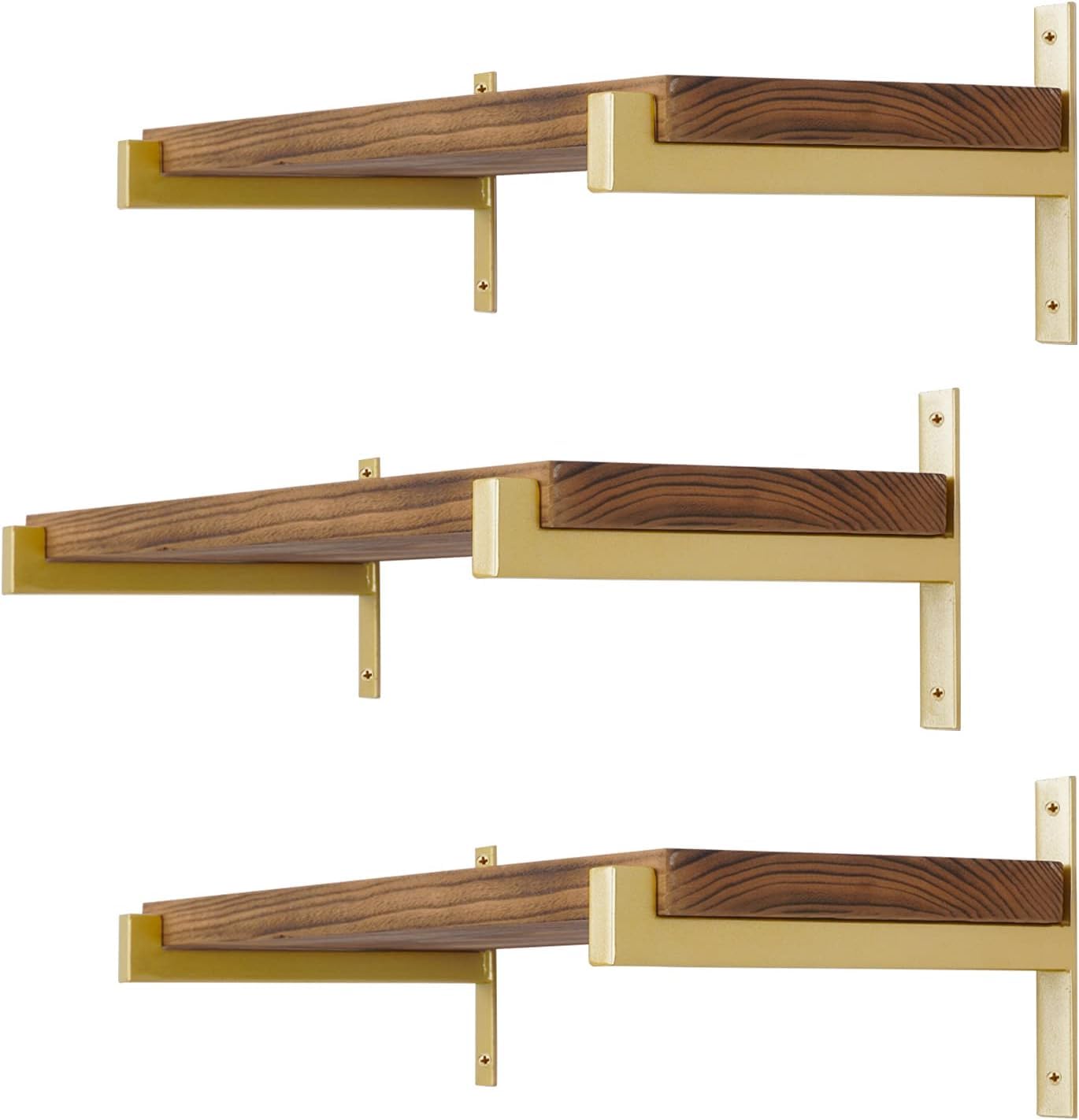EZYDECOR 6 Pack Heavy Duty Shelf Brackets with Lip 13 Inch Gold — image 1