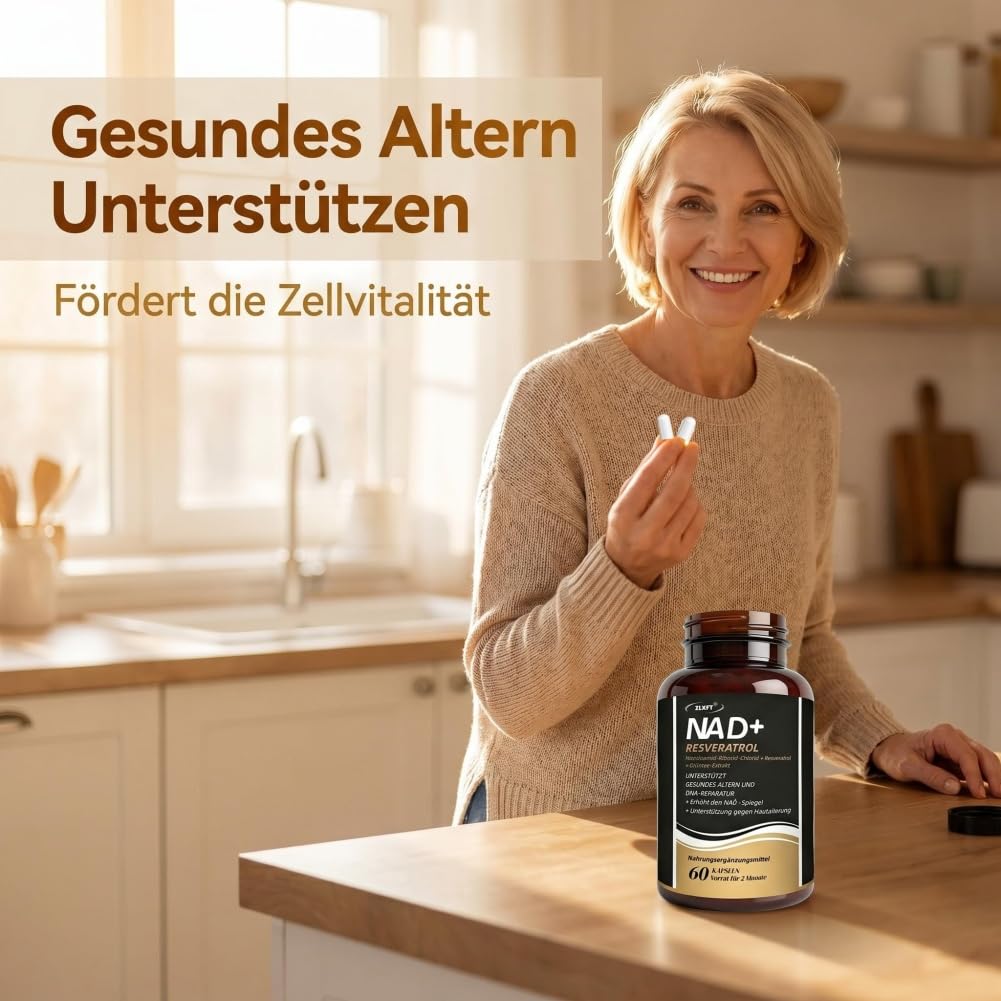 NAD+ Supplement,2pcs NAD+ Supplements mit Resveratrol, Nicotinamid-Ribosid Kapseln,Hochreines NR Supplements,Plus Resveratrol Kapseln,Hochdosiertes Supplement mit Resveratrol,120 Kapseln