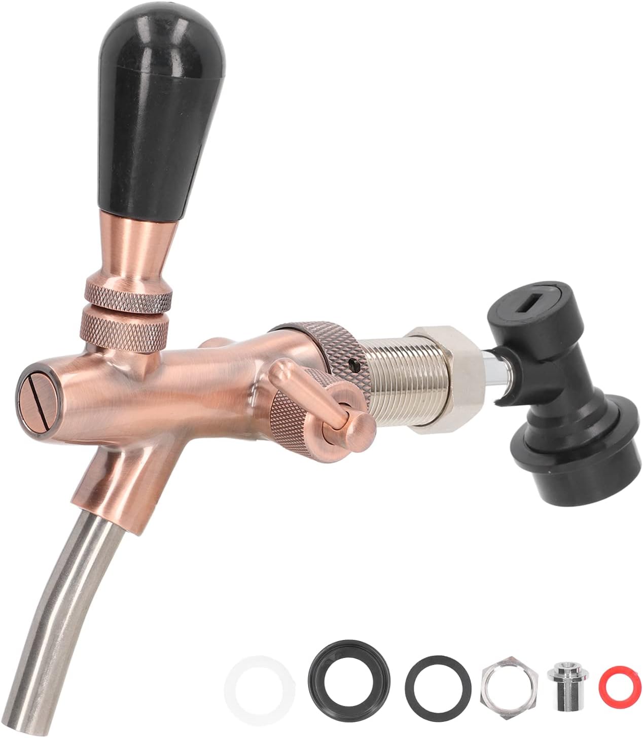 9 Pieces Beer Faucet, G5/8 Thread Draft Beer Keg Brass Stainless Steel Tap Adjustable Faucet with Connector for Homebrew Kegerator