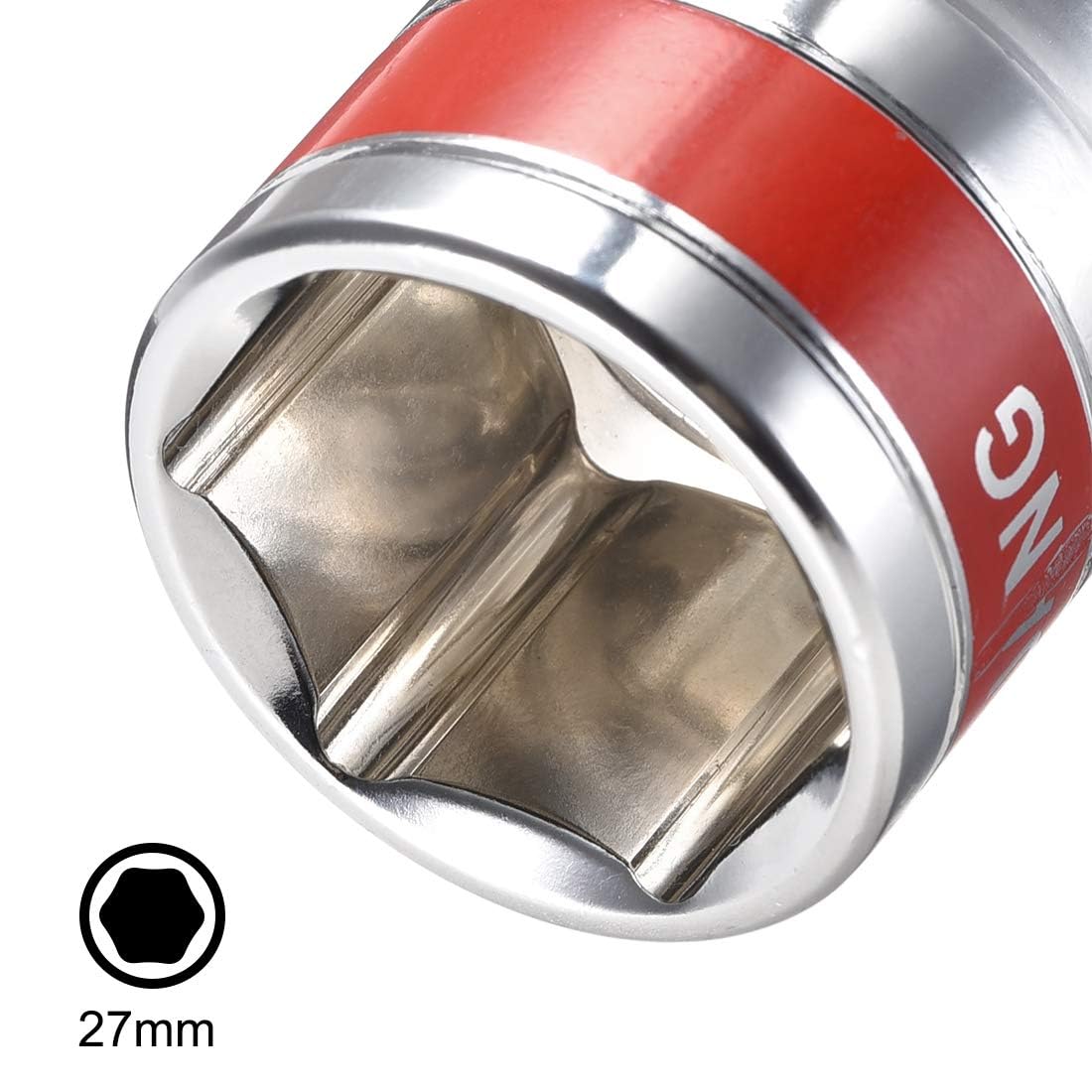 TOP-VIGOR 1/2-Inch Drive by 27mm Shallow Socket with Red Band, Cr-V Drive Socket, 6-Point, Metric for Auto Repairing and Household - Image 4