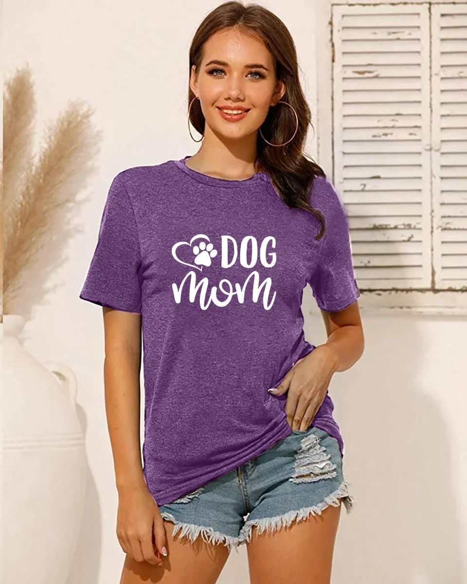 Dog Mom Shirts for Women Cat Dog Paw Graphic O Neck Short Sleeve Gifts Girls Heart Tee Tops - Image 3