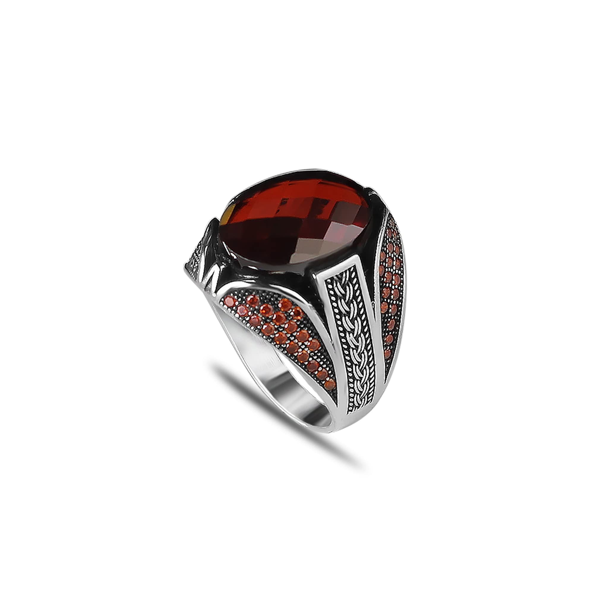 Beautiful Handcrafted 925K Solid Sterling Silver Cubic-Zirconia Red Color Men's Ring RP1100