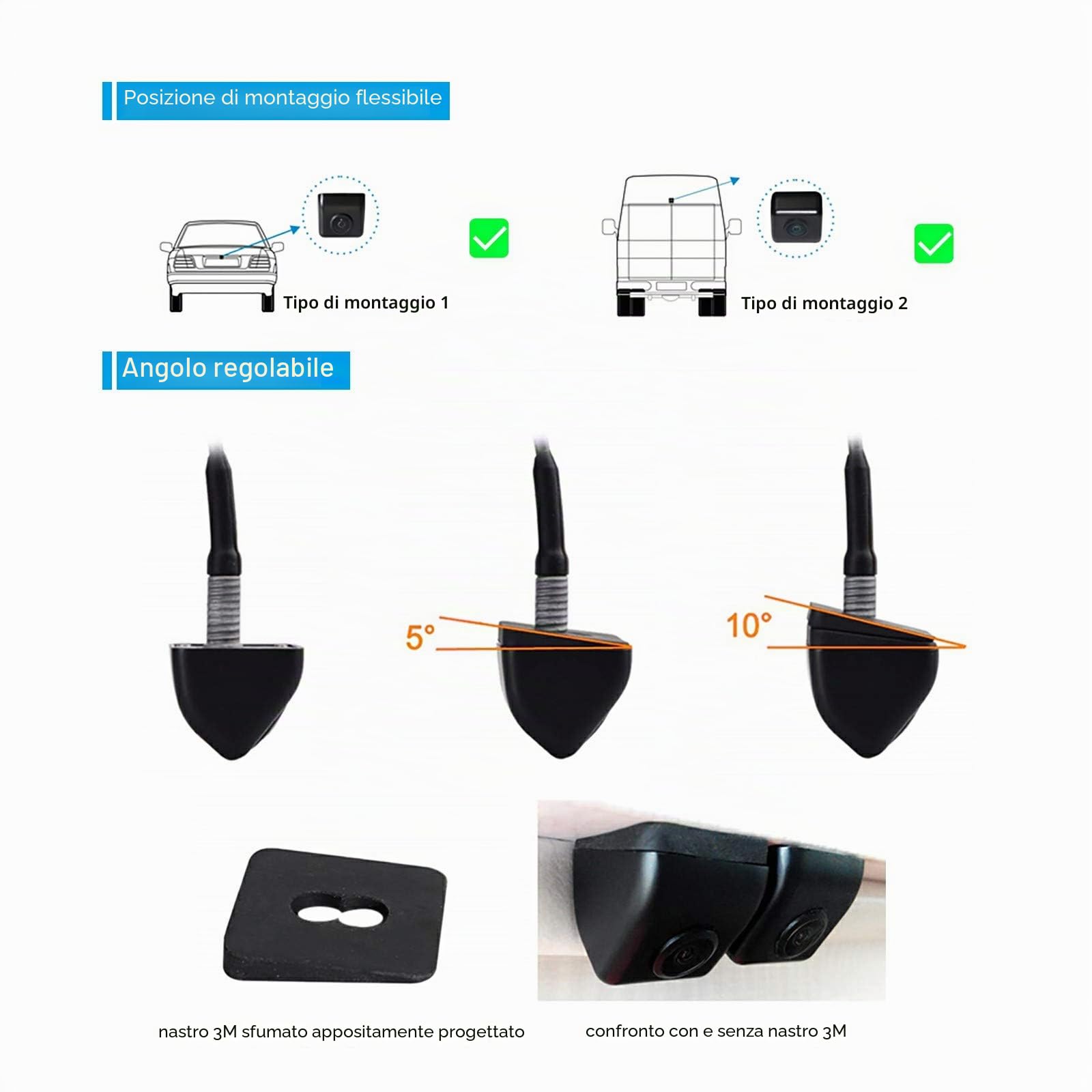 PARKVISION Telecamera di Retromarcia Auto 12-24V con Telecomando – Doppia Vista Anteriore/Posteriore, 5 Livelli Luminosità, Linee Parcheggio Opzionali, Montaggio Regolabile