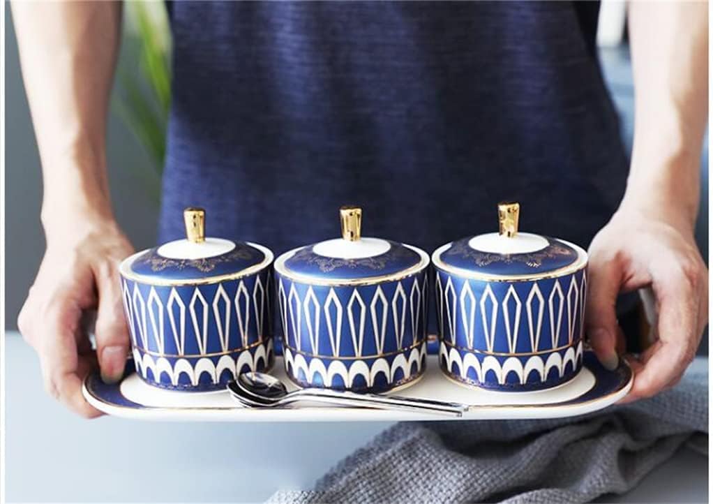 Nordic Light Luxury Ceramic Seasoning Pot Four-Piece Kitchen Seasoning Ceramic Storage Tank Kitchen Seasoning Tool Household Seasoning Container (A One Size)