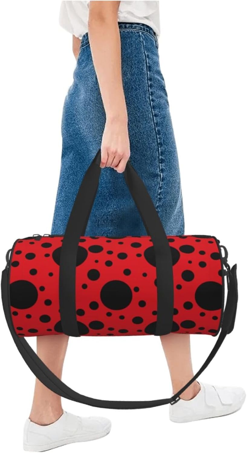 Red Black Polka Dot Ladybug Funny Cute Foldable Duffle for Women - Workout Bag for Gym Men - Boy Gym - Girls Small Weekender Duffel - Packable Luggage for Travel Sports