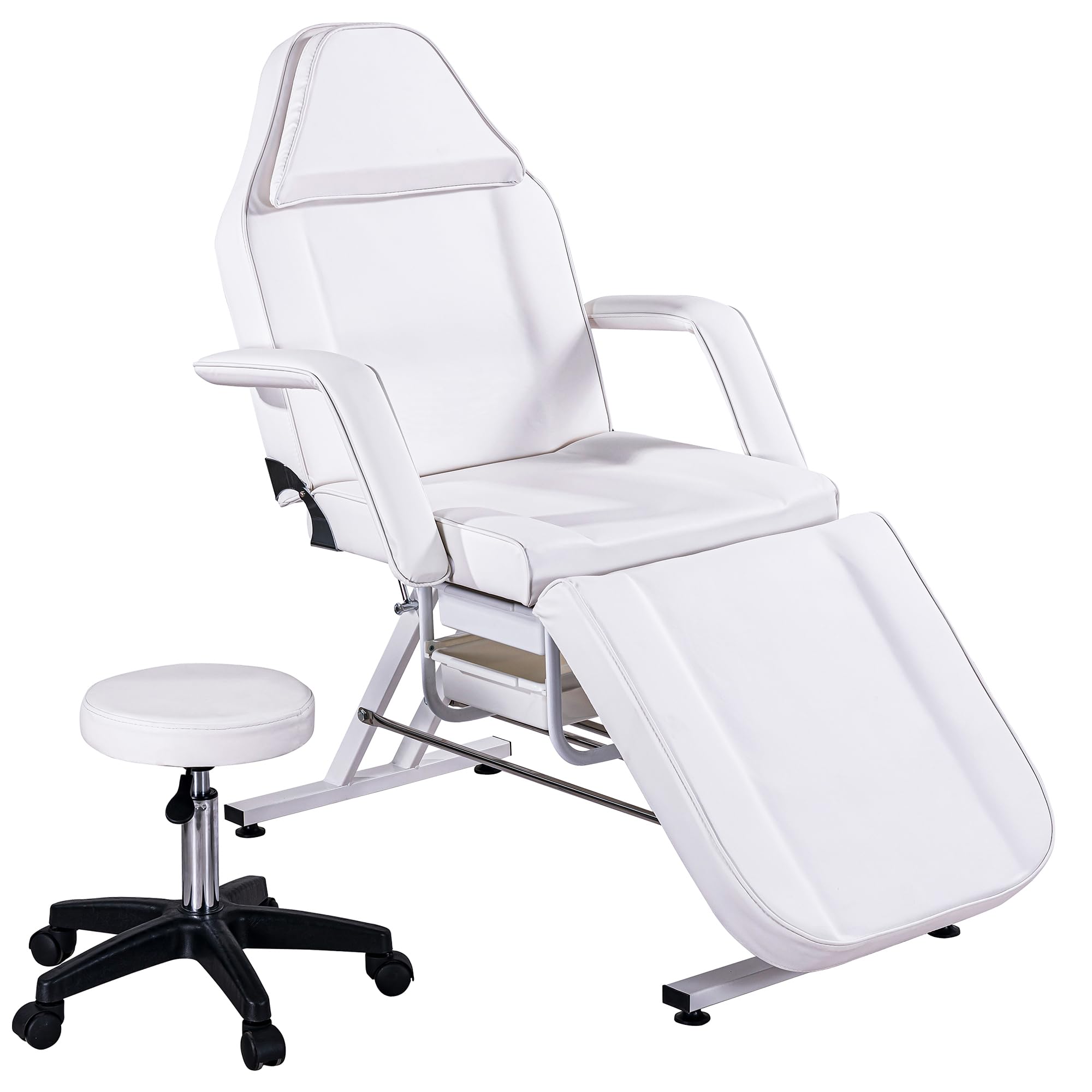 Jaxilyn Massage Bed Tattoo Chair Massage Salon with Two Trays,Esthetician Table with Hydraulic Stool,Multi-Purpose 3-Section Facial Bed Table,
