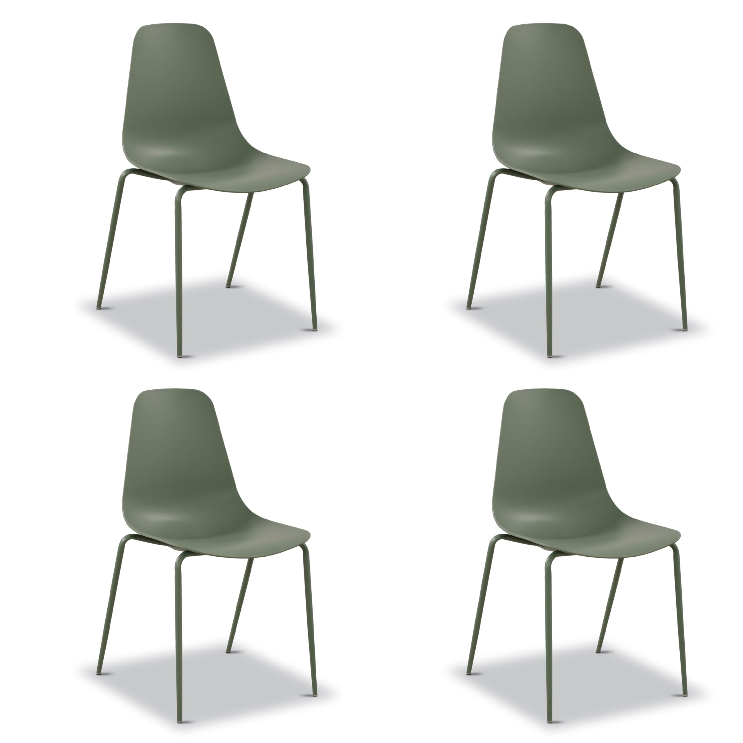 Poly &amp; BARK Isla Stackable Dining Chairs Set of 4 – Mid Century Modern Plastic Dining Chair with Metal Legs – Kitchen &amp; Dining Room Chairs – Dining Table Chairs Set – Indoor/Outdoor – Pistachio Green