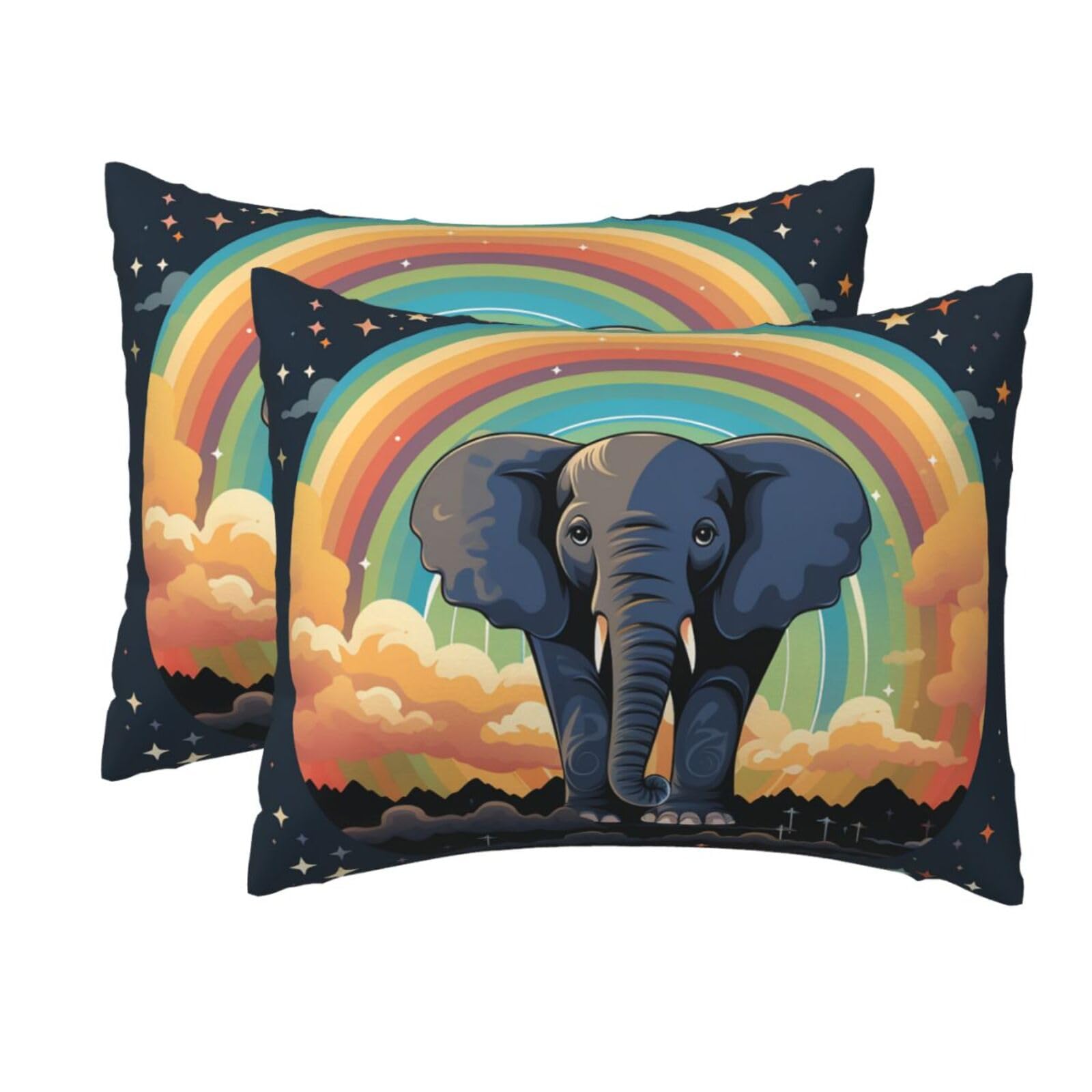 2 Pack Standard Size Pillow Cases for Hair and Skin Soft Breathable Pillow Case Covers with Hidden Zipper Cute Elephant Rainbow Pillowcase 20x26 Inches Pillow Cover for Sleeping Gift