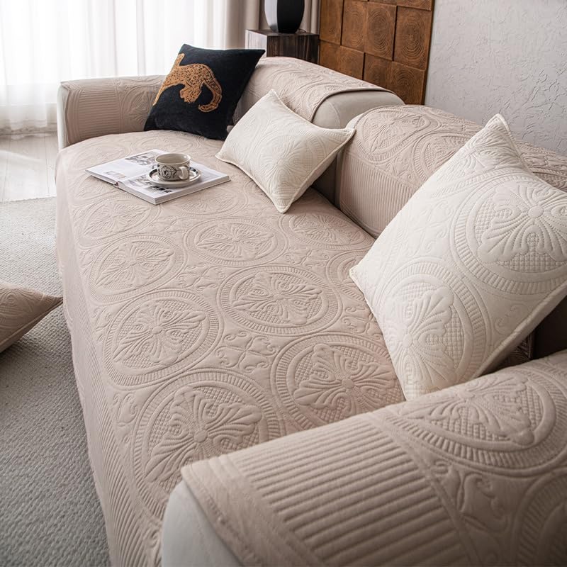 Housse de canapé coton adaptée aux animaux protecteur salon khaki 3 pl