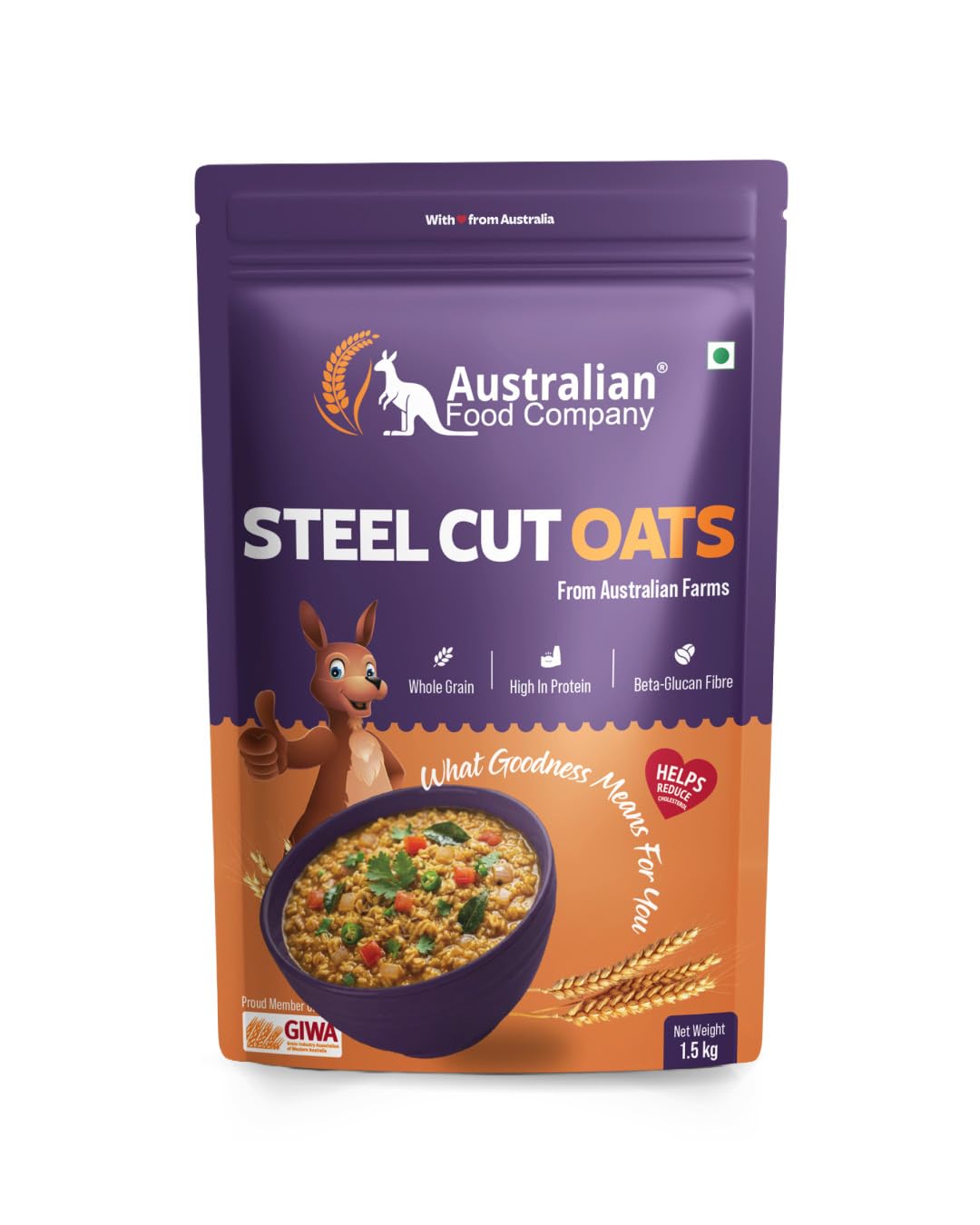 Australian Food Company Steel Cut Oats (1.5 Kg)| High Protein, High Fiber (Beta-Glucan) | 100% Australian Origin| Whole Grain, No Added Sugar | Healthy Breakfast Oats
