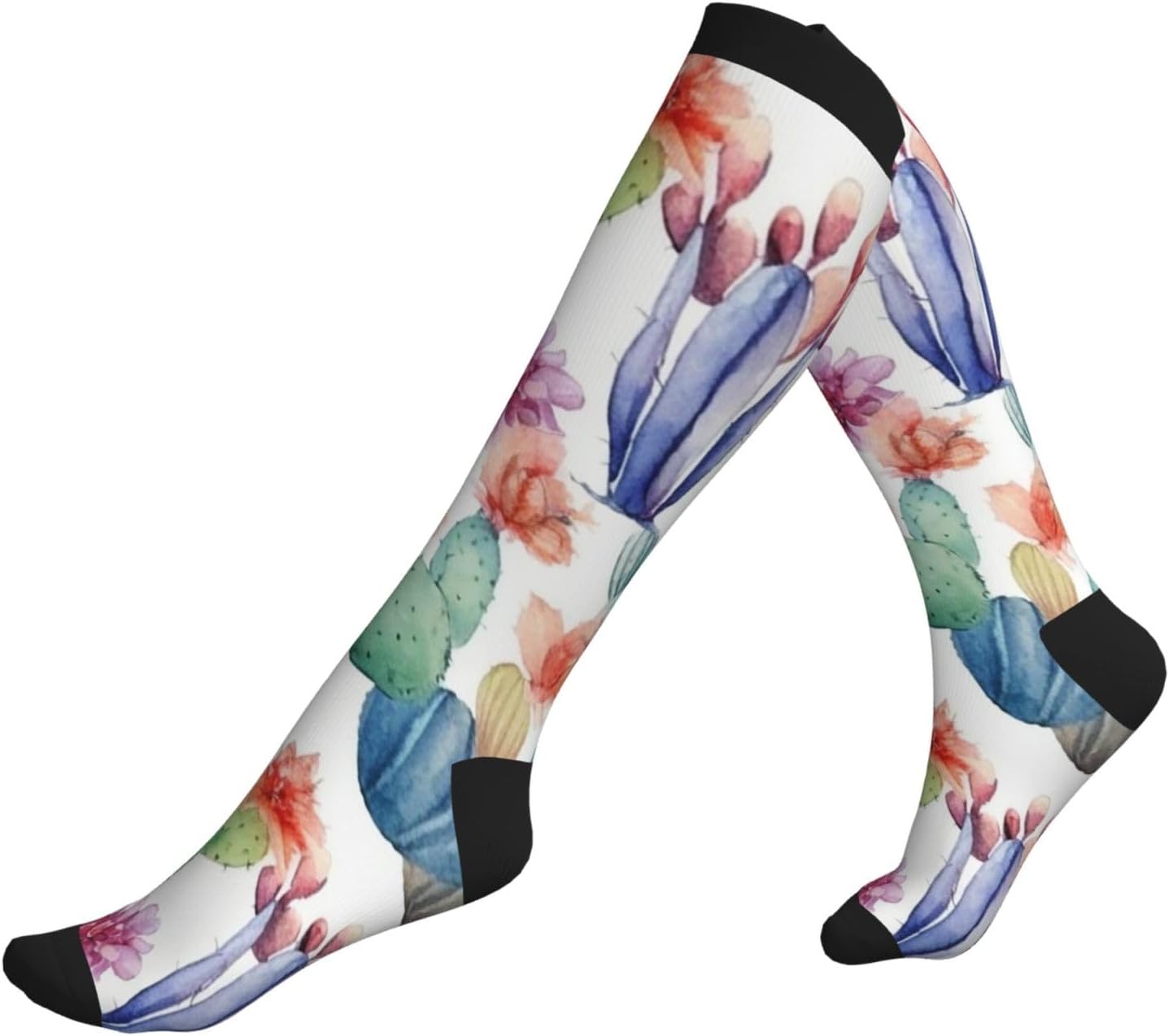 Watercolor Cactus Compression Socks For Women Men 15-20mmhg Graduated Support Circulation Knee High Socks For Nurses Athletic
