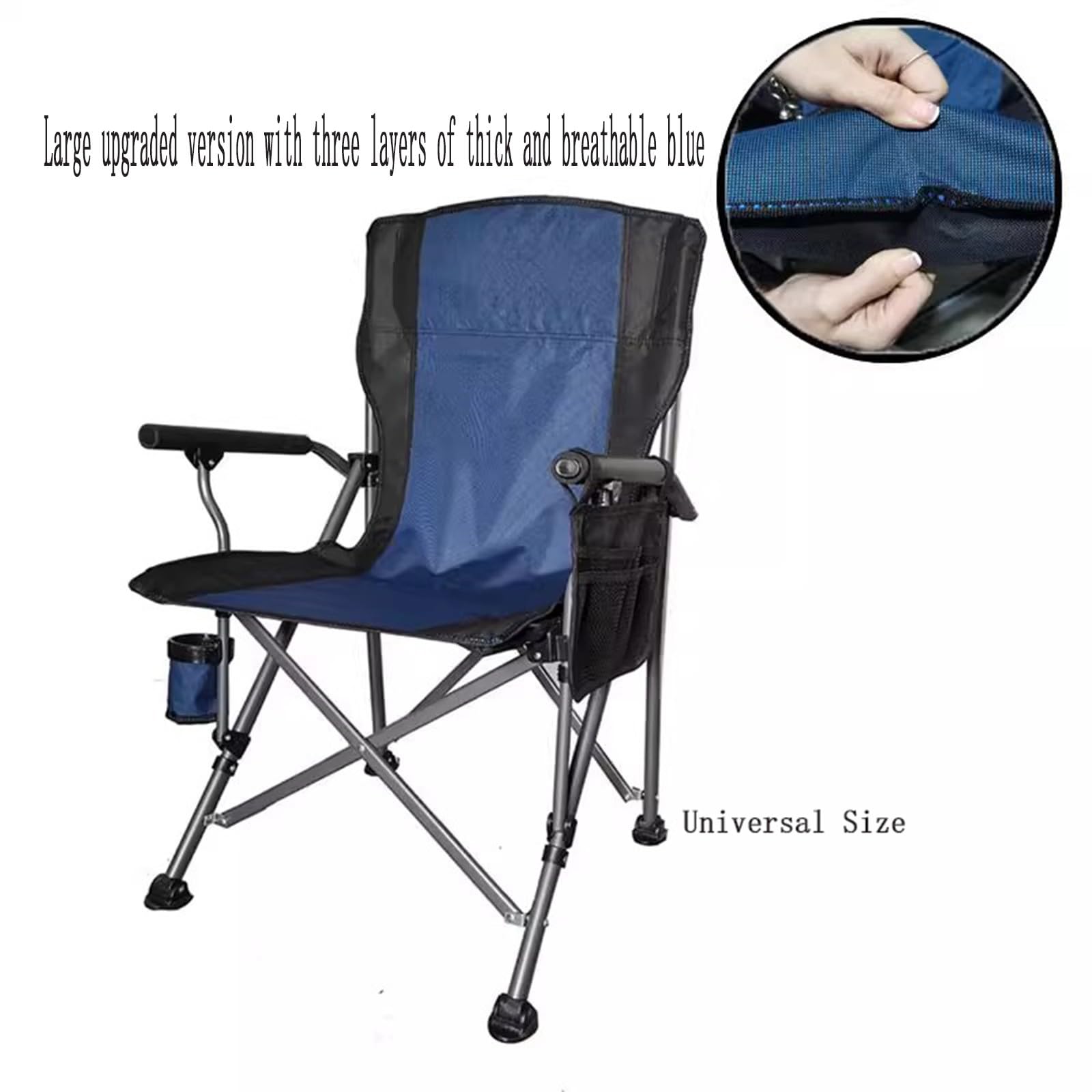Chaise de Camping Pliable Surdimensionnée Portable avec Porte Gobelets et Accoudoirs Cadre Stable pour Extérieur Intérieur Camping Pêche Couleur Noir Gris B