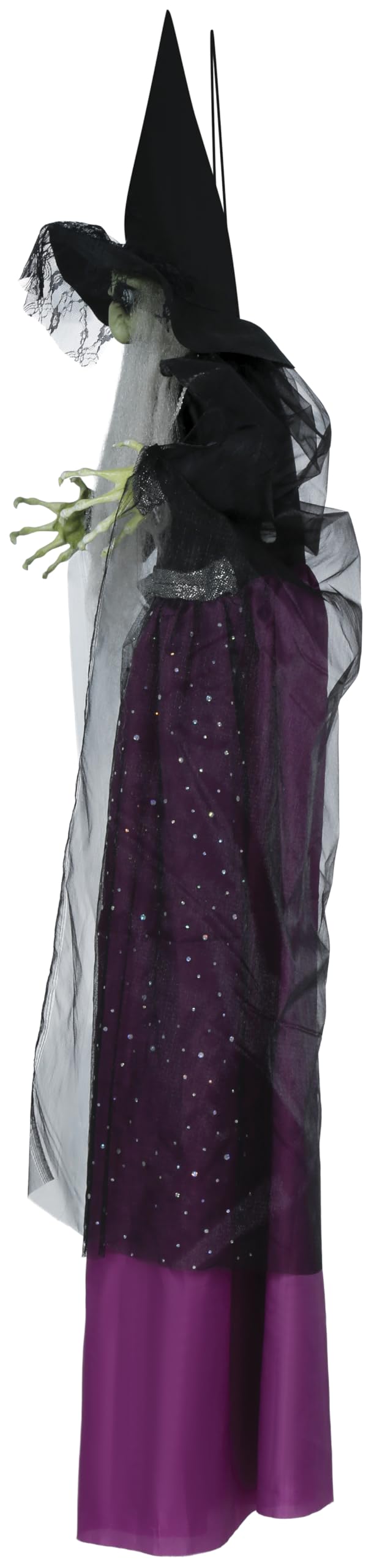 FIESTAS GUIRCA | Colgante de Bruja con Luz, Sonido y Movimiento (130 cm) - Decoración de Halloween para Fiestas y Celebraciones - Ideal para Ambientes de Terror y Magia - Morado y Negro