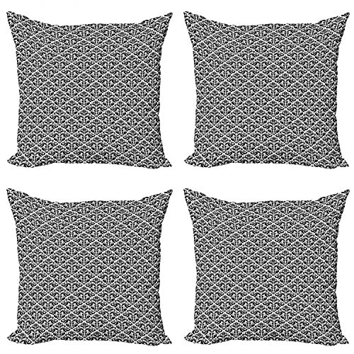 Ambesonne Damask Decorative Throw Pillow Case Pack of 4, Monochrome