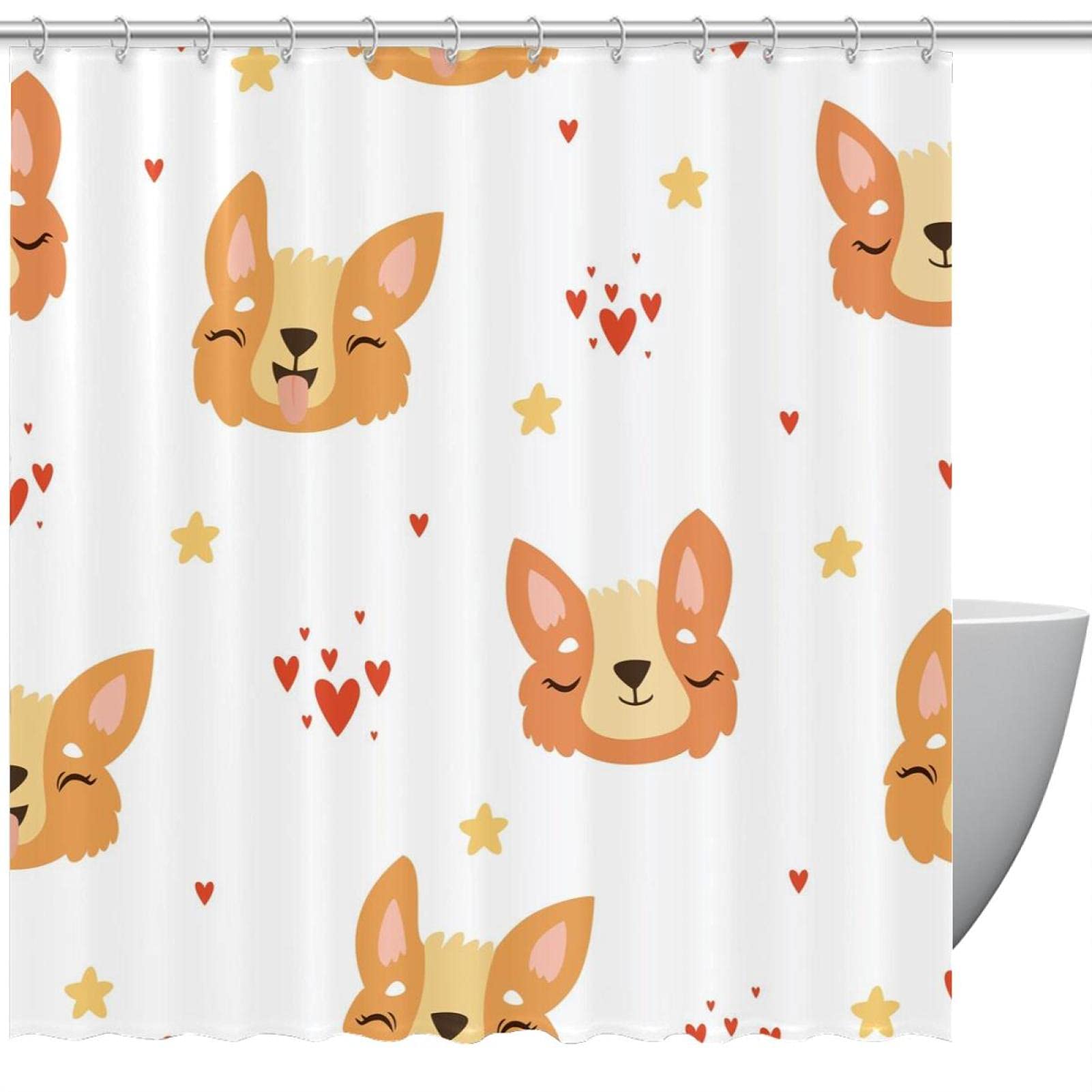 Rideau de douche Corgi en tissu avec crochets pour salle de bain