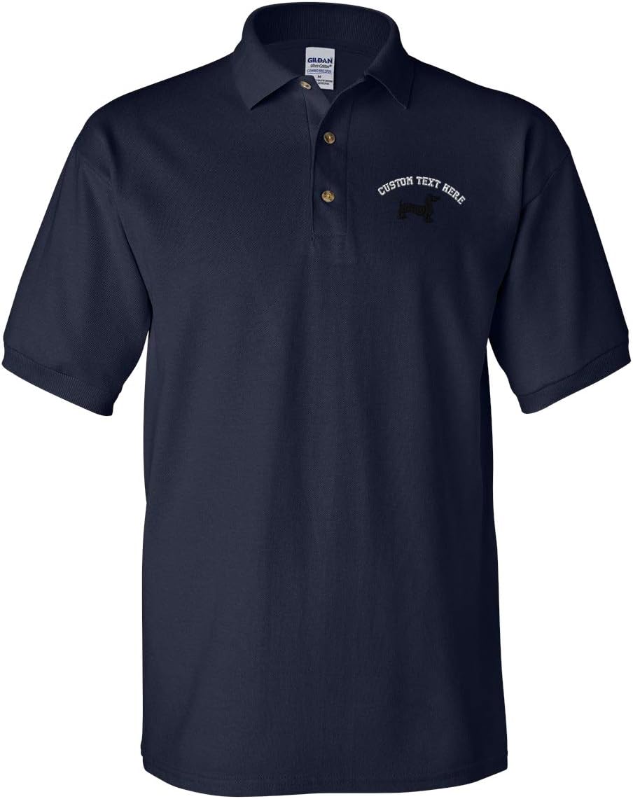 Custom Polo Shirt Dachshund Dog Black Silhouette Sewed Cotton Golf Shirt for Men