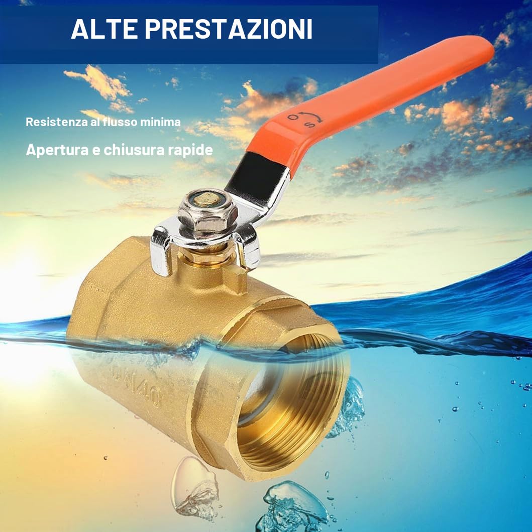 Valvola a Sfera in Ottone DN40 1 1/2 Pollici, Chiusura Valvole a Sfera con Filettatura Femmina Valvole Aria Acqua 1,6 MPa