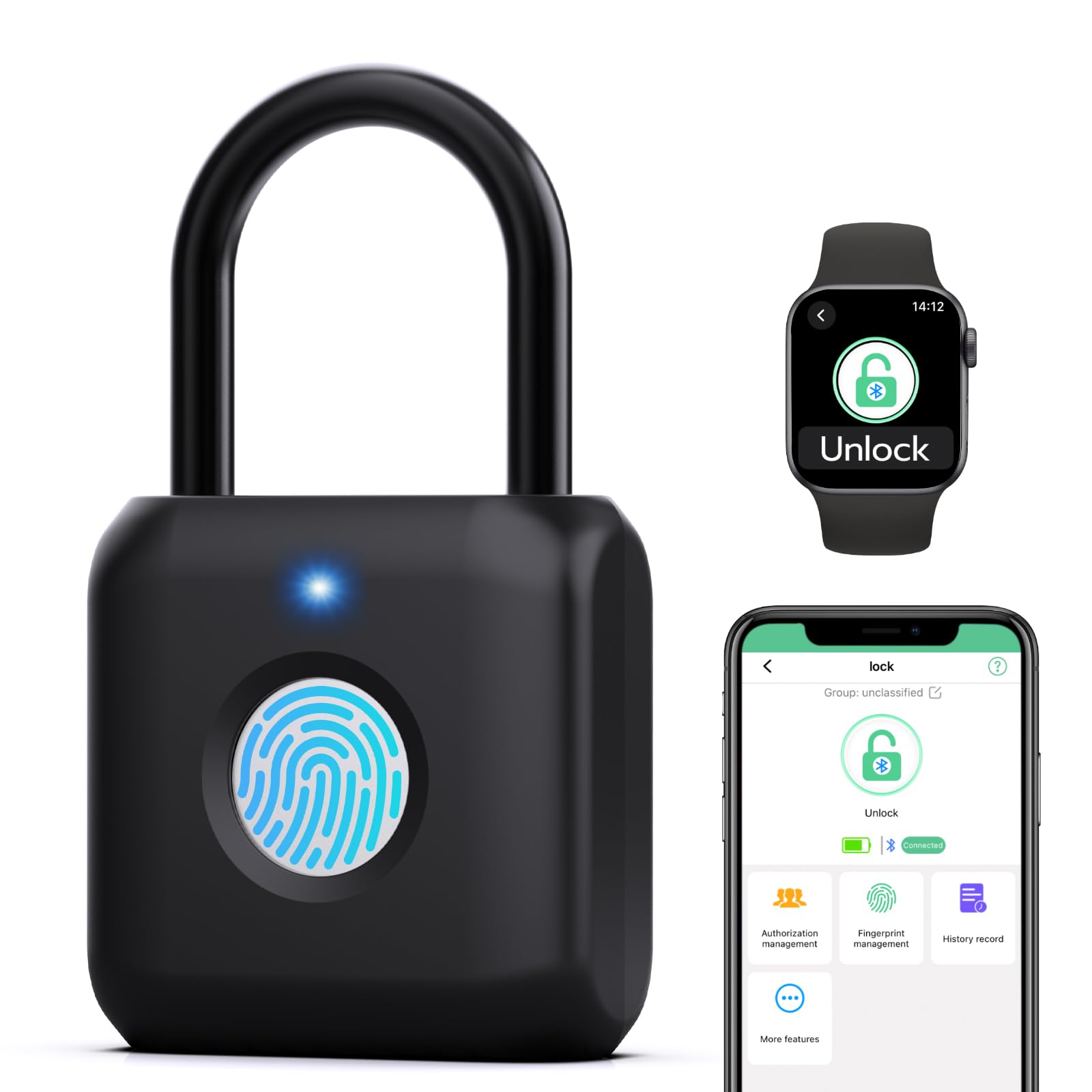 Photo 1 of Keylesslife Fingerprint Padlock,Smart Padlock APP Control,Gym Locker Lock,Fingerprint Lock USB Rechargeable for Gym Locker,Locker, School,Storage Black