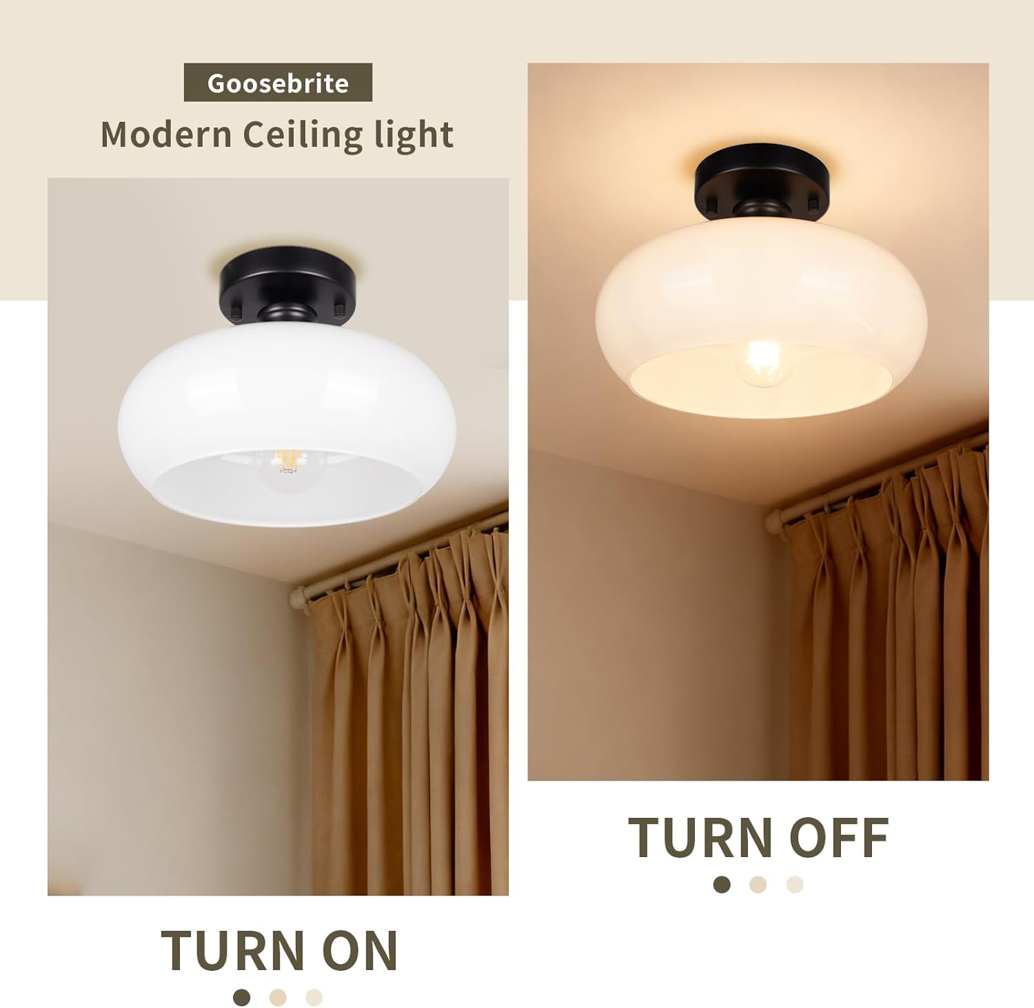 Black Semi Flush Mount Ceiling Light Mid-Century Modern Hallway Light Fixtures with Milk Glass Shade Schoolhouse Style for Entryway Kitchen Porch Foyer Bedroom, 10.7 Inch