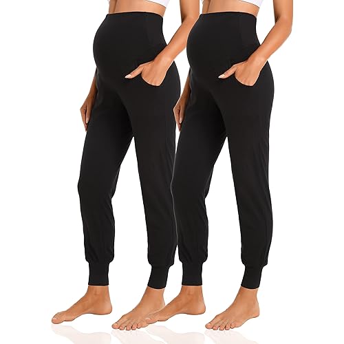 V VOCNI Women's Maternity Pants Maternity Activewear Jogger Track Cuff Sweatpants Over The Belly Stretchy Pregnancy Pants