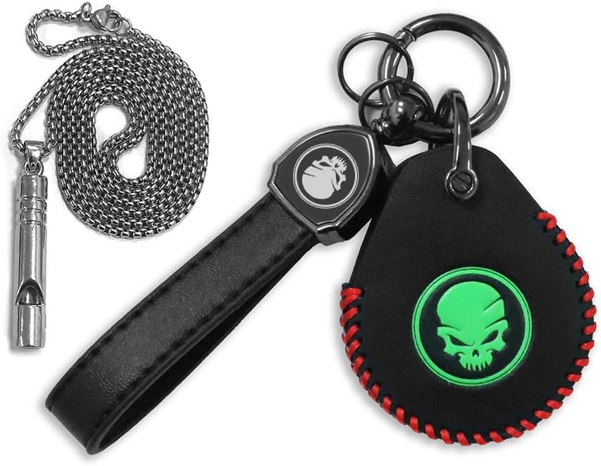 Leather Key Fob Cover,Compatible with Harley Davidson Fatboy Heritage Classic Standard RoadKing Ultra Classic Electra Glide V-Rod Dyna Sportster Key Fob Case holder Keychain Necklace Skull