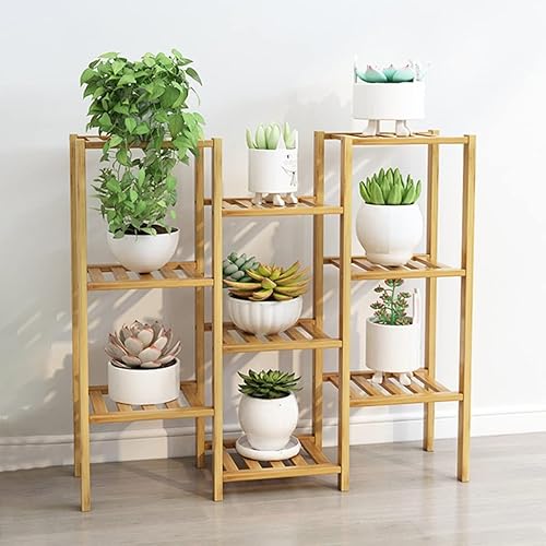 Miniatura 10 de Soporte para plantas de bambú para interiores y exteriores, soporte de esquina para plantas de interior, múltiples estantes para plantas, estante