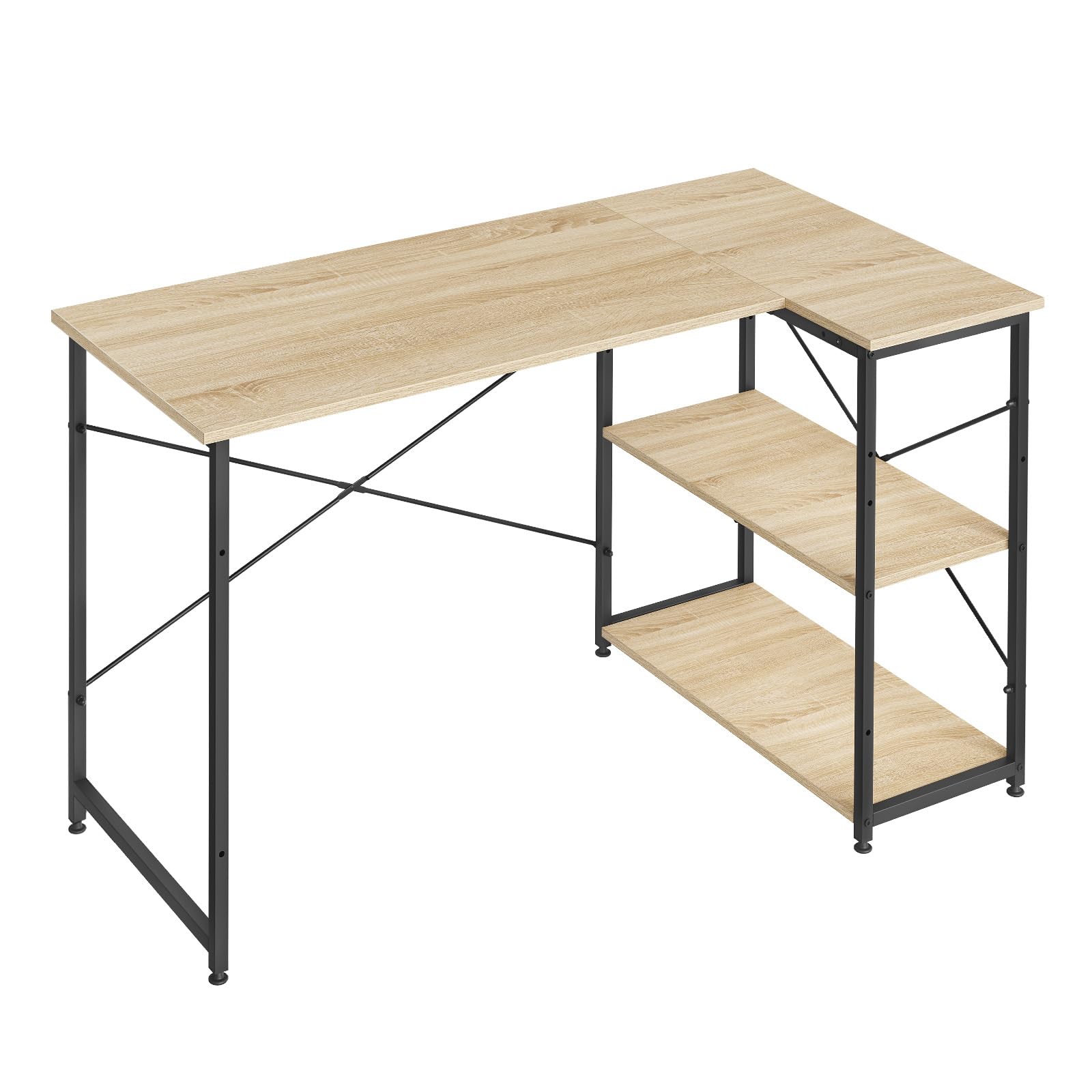 WOLTU Scrivania Ufficio a L Compatta, Rovere | con Libreria Integrata, Design Salvaspazio per Studio/Camera, 120x73x72 cm Naturale e Nero
