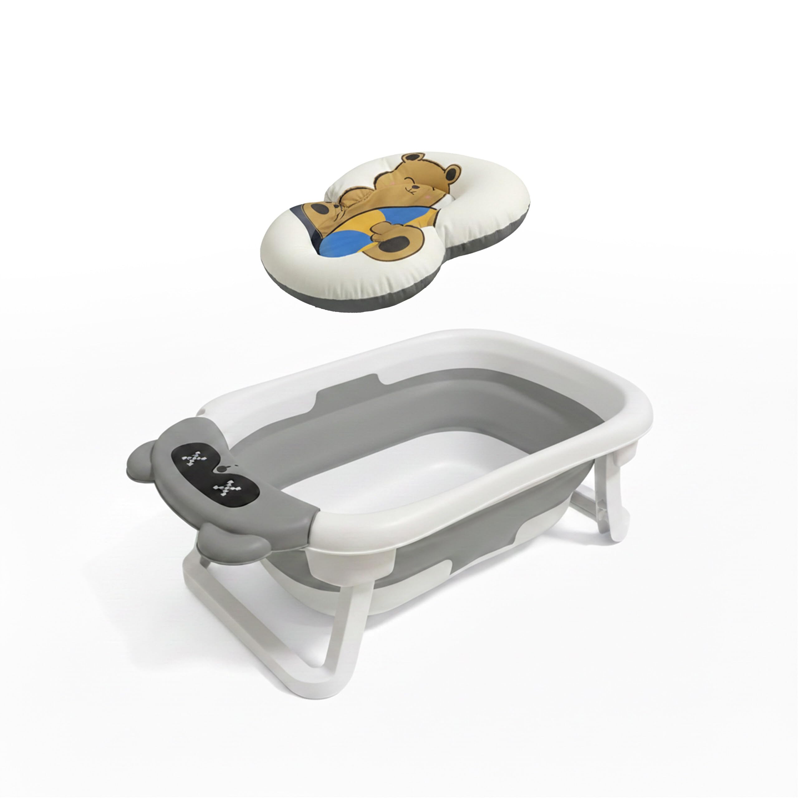Relaxdays vaschetta da bagno pieghevole con cuscino morbido, crema e grigio