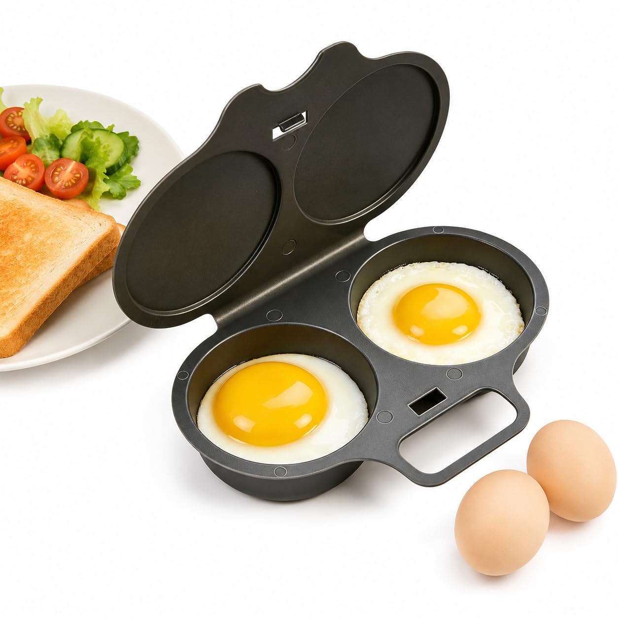 Dual Cavity Microwave Egg Poacher, 2027 New Microwave Egg Cooker for Home Kitchen Use (Dark Gray)