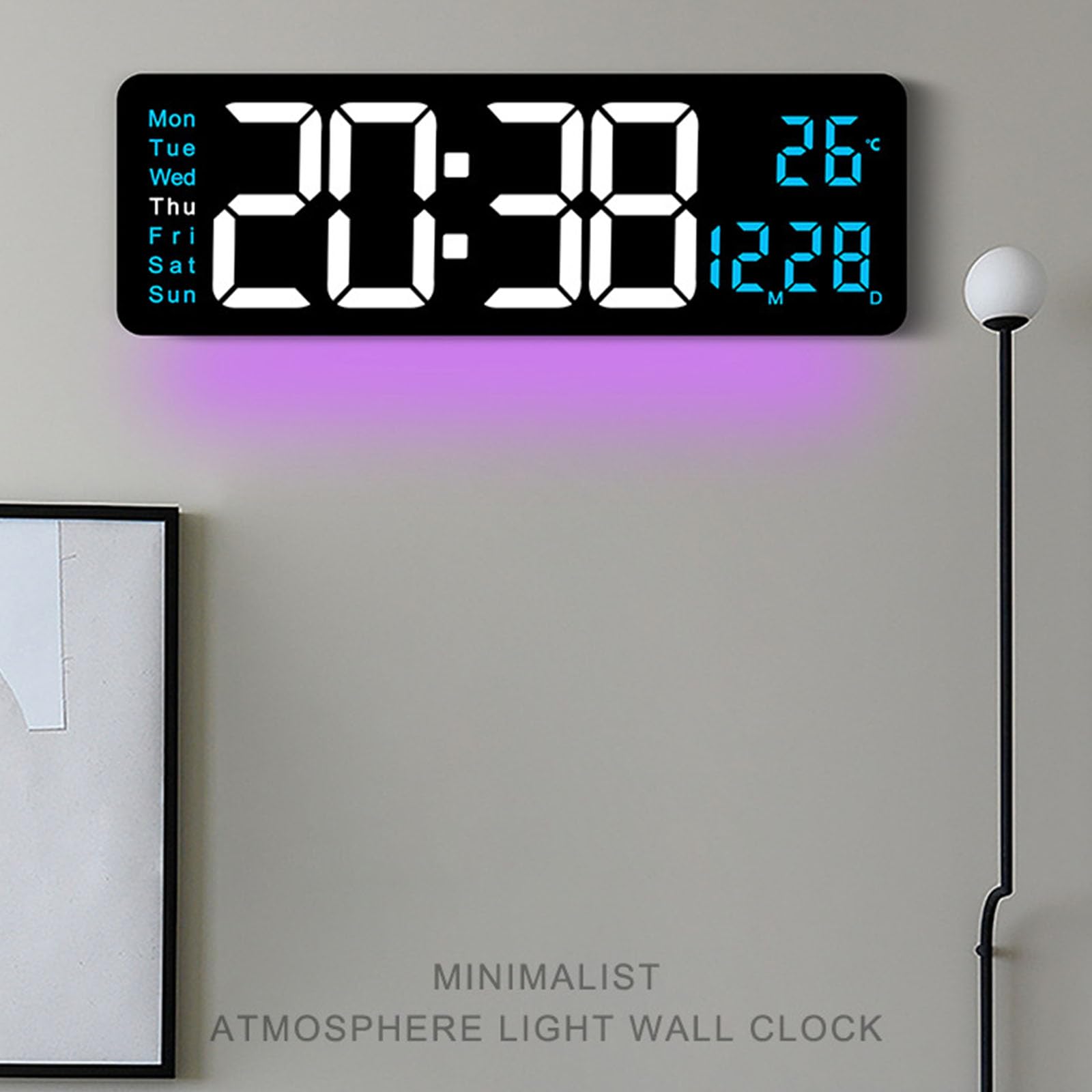 Horloge murale numérique avec affichage LED, coque noire blanche, B