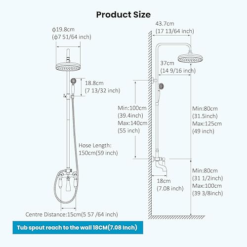 Miniatura 8 de gotonovo Soporte de pared de bronce aceitado de 8 pulgadas, cabezal de ducha redondo de triple función, sistema de ducha de tubo expuesto, mezclador