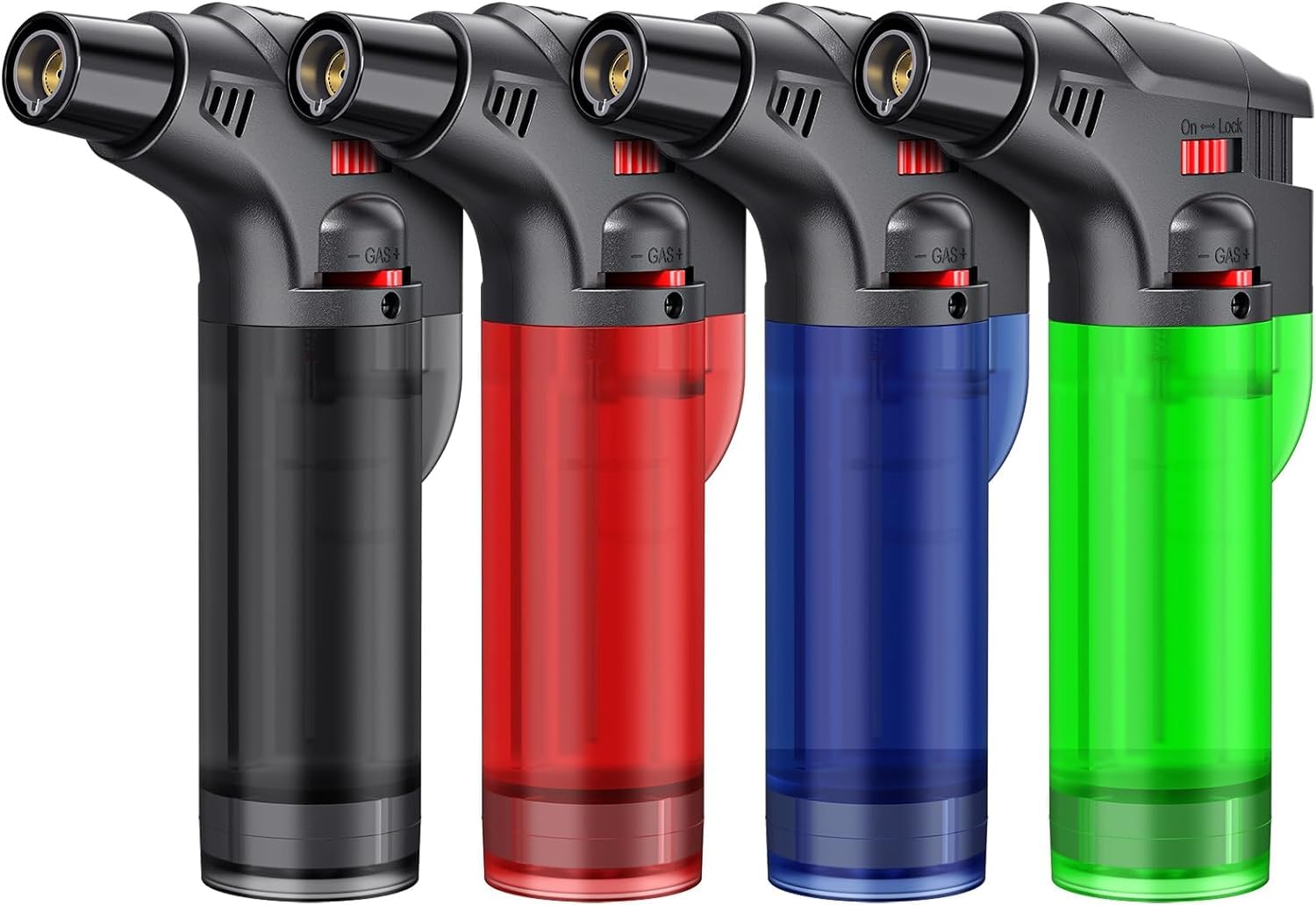 P PIPITA 4 Pack Torch Lighters Set,Butane Refillable Jet Flame Torch Lighter, Windproof, Safe, Multi Utility Lighter for Candles, Fireplaces, Campfires, Grill (Without Butane)