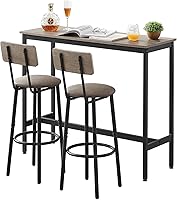 Vista 1 de Juego de mesa y silla de bar industrial para 2 mesas y taburetes de altura de mostrador con respaldo, mesa de comedor rectangular, juego de 3