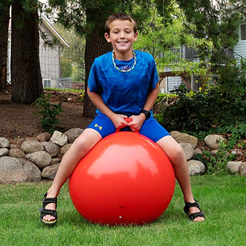 AppleRound Space Hopper Ball with Air Pump: 22in/55cm Diameter for Age 10-13, Kangaroo Bouncer, Hippity Hoppity Hop Ball for Taller Children, Plain Color (Red) - image 3