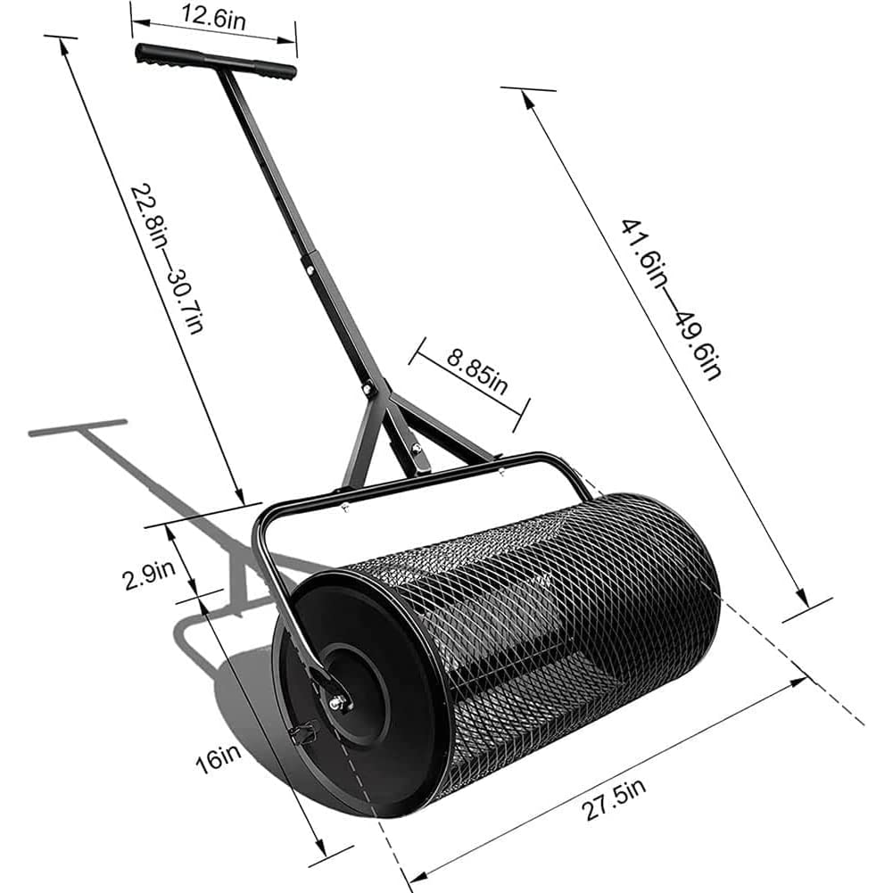 Esparcidor de abono para césped y jardín, Rodillo para césped, Esparcidor de malla de metal ligero y duradero, Abono, musgo de turba, Esparcidor de estiércol multiuso duradero y ligero(42*42*68cm)