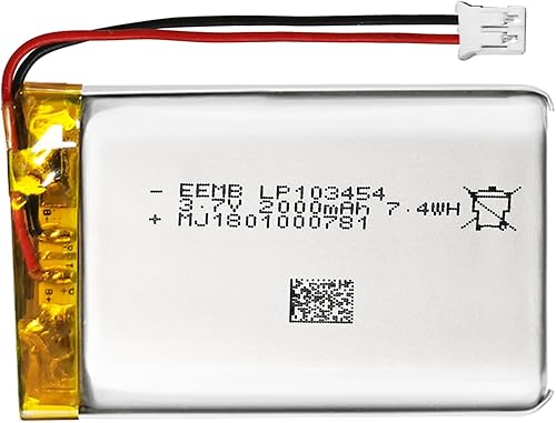 EEMB Batería de polímero de litio de 3.7 V 2000 mAh 103454 Lipo Batería recargable con conector JST de cable para altavoz y dispositivo inalámbrico: