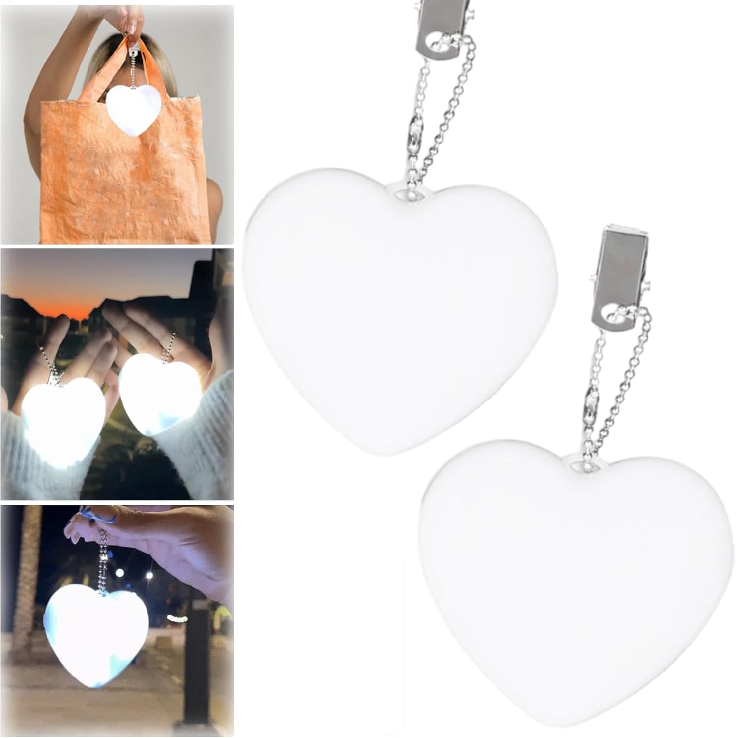 VIMAZ 2Pcs Purse Glow Heart Light,2.8" Purse Light Handbag Lights,Bag Lights for Handbag,Automatic Sensor Touch Activated Purse LED Lamp,Heart Shaped Hanging Night Lights for Women Ladies Girls Gift