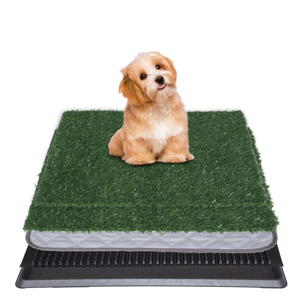 Reusable Training Pad Potty with 2-Pack Replaceable Artificial Grass Quick Absorbent Indoor Portable Dog Patio Potty Washable Pee