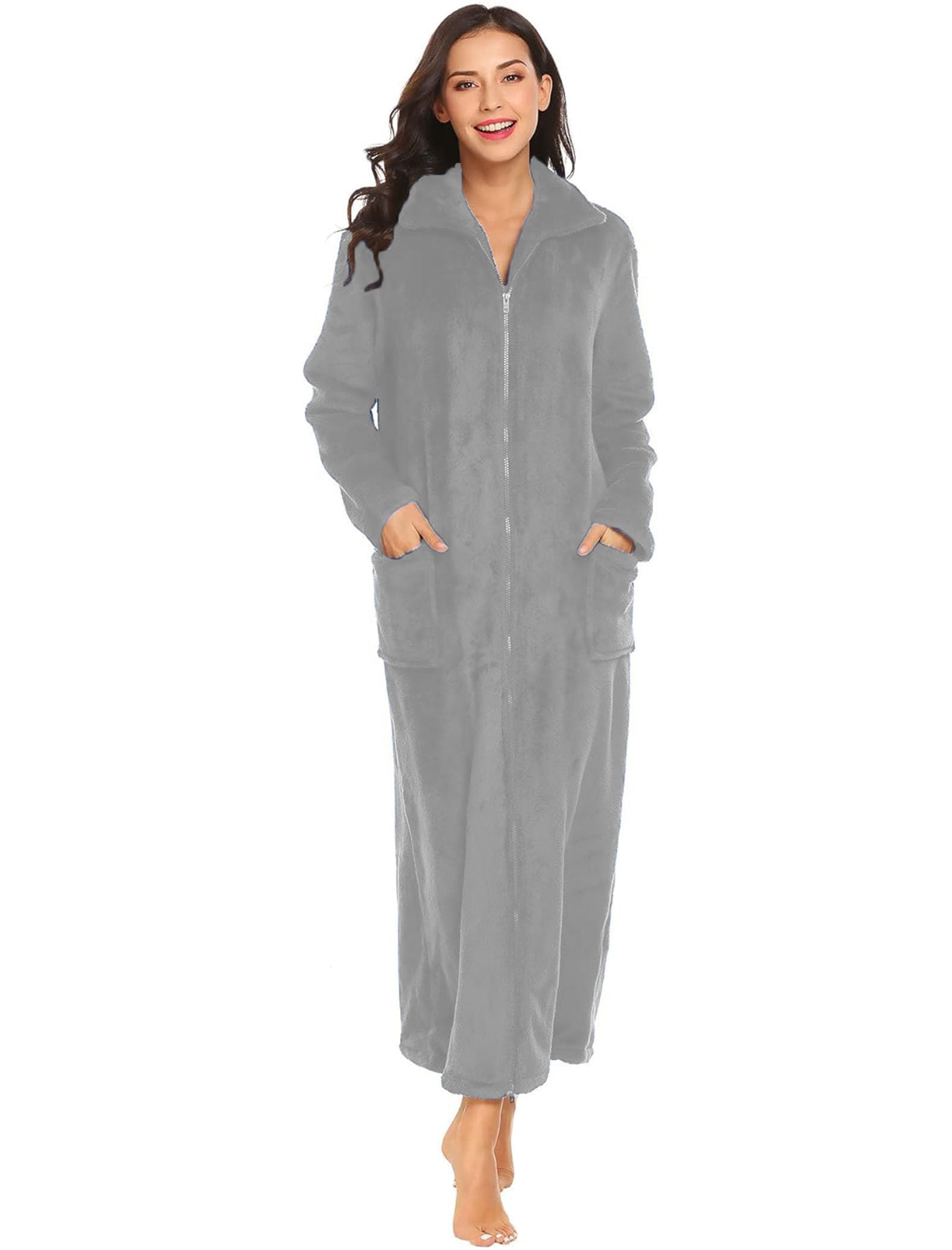 Ekouaer Womens Flannel Robe Zipper Front Robes Full Length